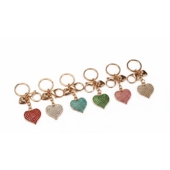 SET Of 6! Dazzling Rhinestone Heart Keychain Purse Charm Gold Tone - Picture 4 of 15
